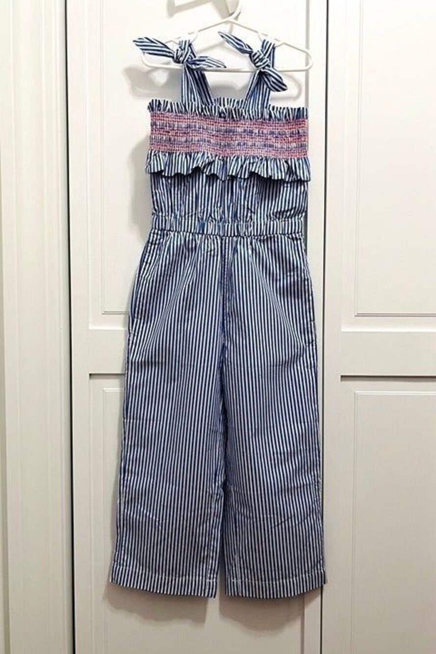 J.Crew Crewcuts Girls’ Tie-Shoulder Stripe Jumpsuit Size 6